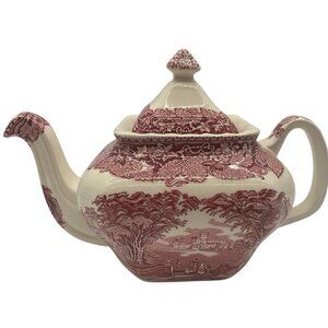 Mason's Vista England Pink Ironstone Square Teapot MCM Collectible
